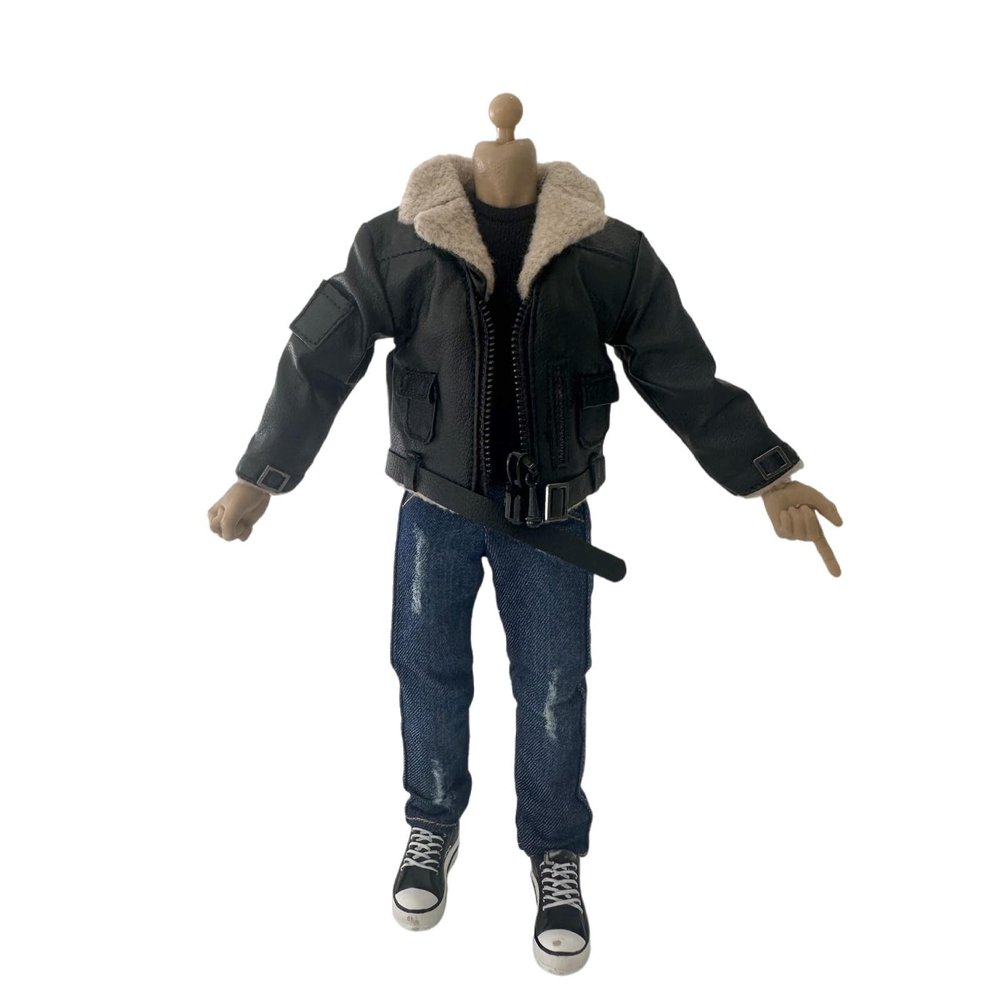 1/12 Action Figure Clothes,Leather Jacket for 6 inch Male Action Figures,6 inch Male Jackets. (Fur Collar Style-Black)
