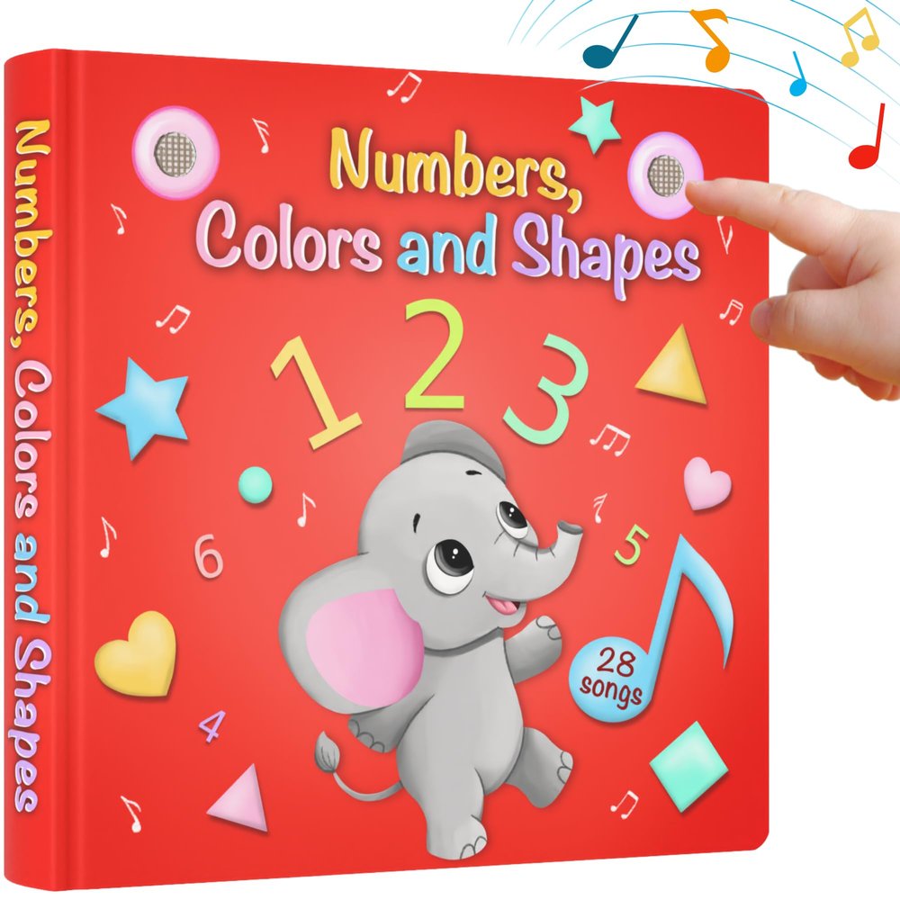 LEARNING BUGS Numbers, Colors & Shapes 28 Favorite Counting Nursery Rhymes, Musical Books for Toddlers, 28-Button Music Book, Musical Toys for Toddlers 1-3