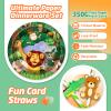146Pcs Jungle Wild Animal Plates and Napkins Jungle Safari Party Supplies Includes Plates, Napkin, Fork, Cup, Straw, Tablecloth, Banner for Woodland Baby Shower Birthday Party Decorations, Serves 24 view 3