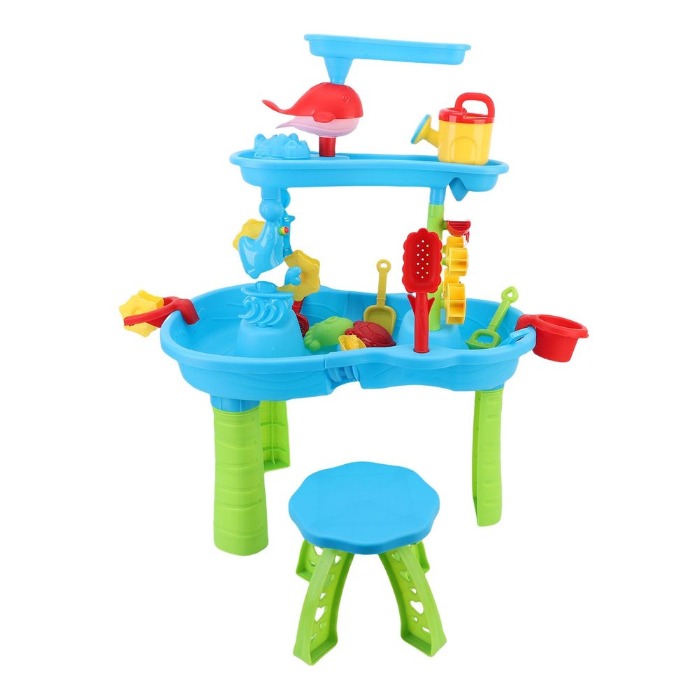 Alomejor Toddler Water Table, 3 Tier with Chair, Plastic Multi Functional Toy for Beach Yard Kindergarten