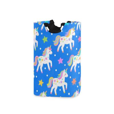 Cute Cartoon White Rainbow Unicorns laundry baskets, folding and waterproof clothes hamper with sturdy handle for toys kids 51L closet organizador para ropa
