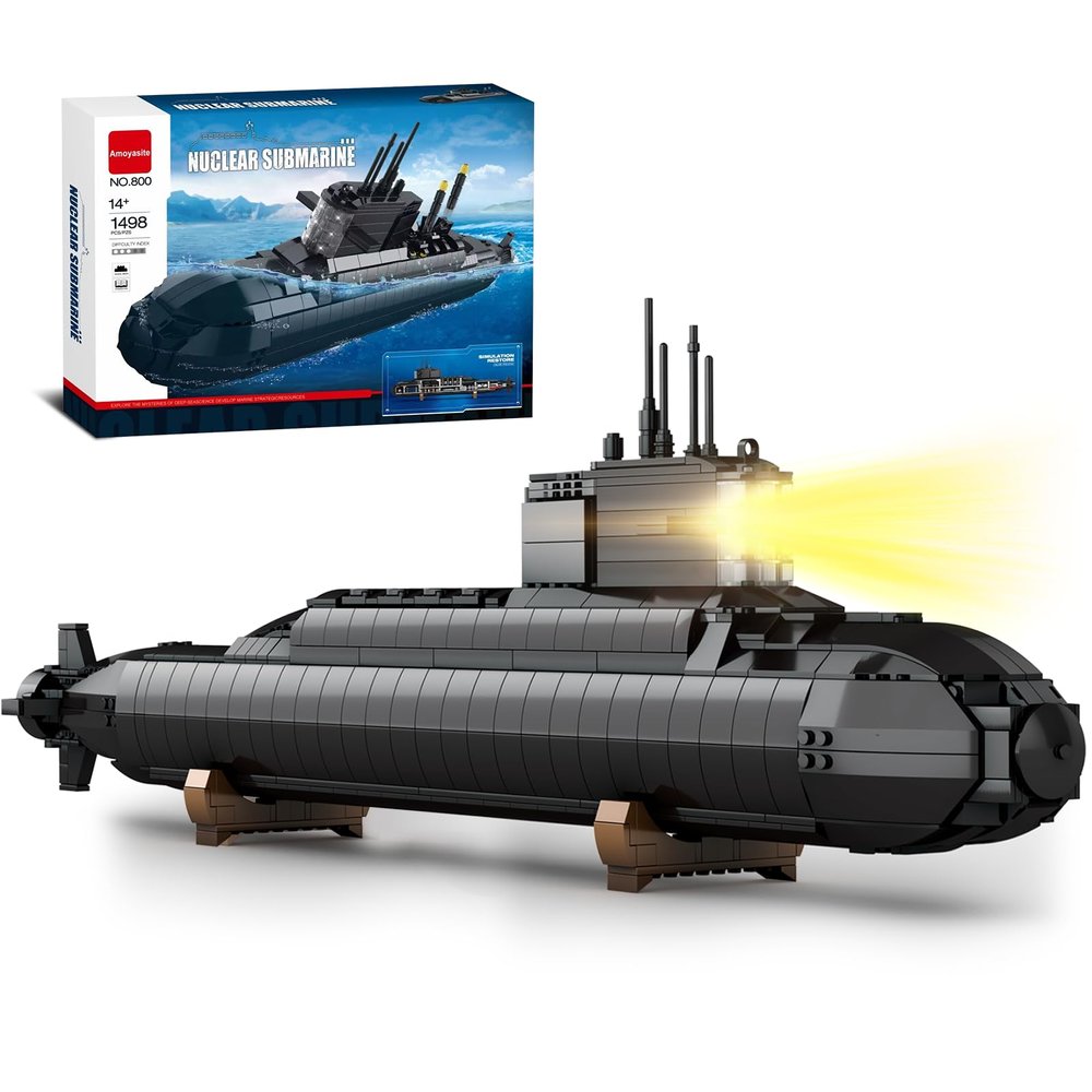 Amoyasite Strategic Nuclear Submarine Building Block Set, 1498 Pcs WWII Military Model with LED Lights, Display Stand, Collectible Gift for Teens & Adults (14+)