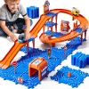 3-Tier Toddler Puzzle Race Cars Track Toys for Kids Age 3-5 5-8, 59PCS Puzzles Car Track Set Includes 2 Cars and Rich Road Signs, Educational Birthday Gifts for Kids, Boys and Girls view 1