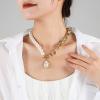 Bohemian Pearl Patchwork Shell Pendant Necklace,golden,46+6.5cm view 2