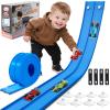 Flex Track 15 Ft Starter Set,Double-Sided Racetrack for 1:64 Diecast Cars Toys for Kids Blue Long Rolls Up Portable Racetrack with 4 Cars & 8 Suction Cups view 1