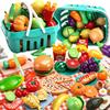 KONYXALU 120 PCS Play Food Sets for Kids Kitchen - Pretend Toys with Fruits, Vegetables, Meat, 2 Baskets & Mat- Educational Toys for 3 4 5 Year Old Boys & Girls - Ideal Gift for Christmas & Birthday view 1