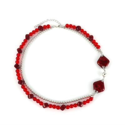 ZYIBPMSJKQCFK Vintage Geometric Bohemian Necklace,red,51+6.5cm