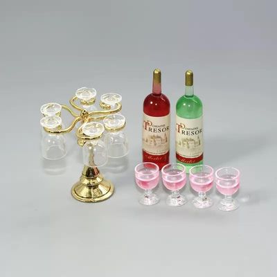 1 12 Miniature Wine Bottles Sets with Rack - Dollhouse Accessories Includes Beer,Mini Champagne Bottles, Display Stand for Dollhouse Kitchen and Decoration(Pink Color)
