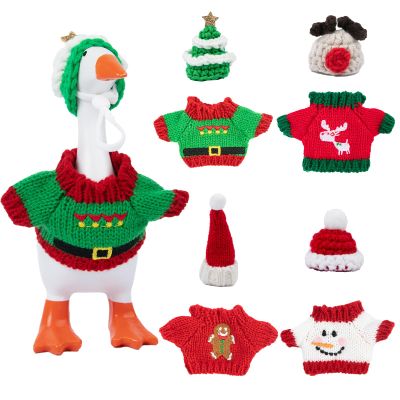 Neowedding 4 Sets 7 inches Desk Goose Outfits Mini Desk Goose Christmas Holiday Clothes Knitted Sweater with Knitting Hats for Magnetic Goose Key Holder Small Animal Statue Decor