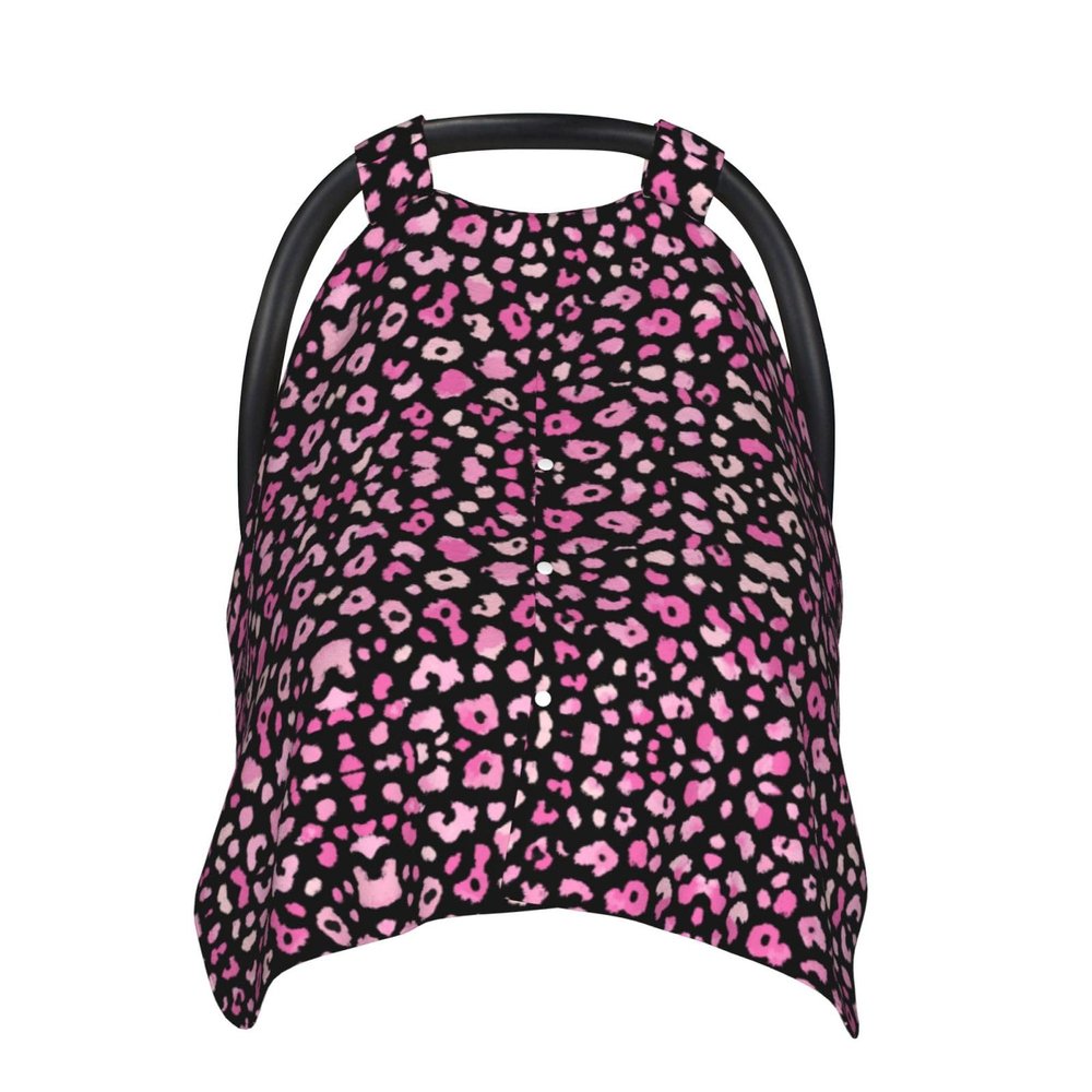 Pink and Black Leopard Baby Car Seat Stroller Canopy Cover Newborn Infant Car Seats Covers Mom Nursing Breastfeeding Carrier Carseat Wind Proof Baby Carseat Sunshade Covers