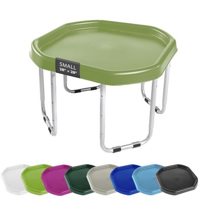 MEKA Small 28"x28" Tuff Tray Set Olive Green, Activity Sensory Tray Plus Stand Children, Outdoor Play Sand and Water Table for Toddlers and Kids, Toy Boys Girls