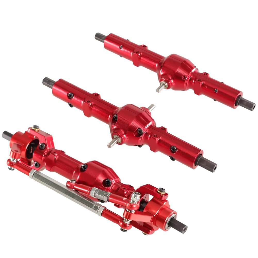 RC car Front Rear axle Compatible with WPL B16 B36 for FAYEE for JJRC 1/16 RC Car Upgrade Parts Metal Front Middle Rear Axle Assemblies Six Wheel Drive(Red)