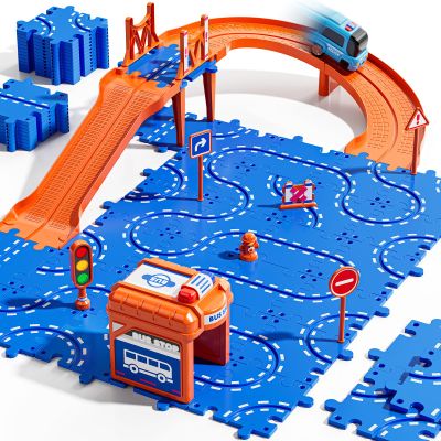 Guminnara Toddler Puzzles Track Cars Toys for Kids, Boys and Girls Age 3-5 4-7, Floor Puzzle Race Track with Cars and Road Signs, Birthday Toy Games for 3 4 5 6 7 8 Year Old Birthday Gifts