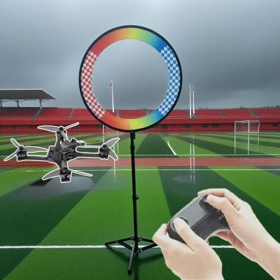 EXCLURA Adjustable Height Drone Obstacle Hoop Weatherproof, RC FPV Racing Training Loop Gate with Triangular Base, Avoidance Quadcopter Crossing Rings(Deep Coffee,40cm(15 3/4"))