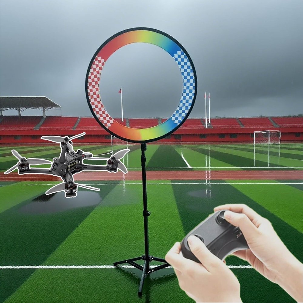 EXCLURA Adjustable Height Drone Obstacle Hoop Weatherproof, RC FPV Racing Training Loop Gate with Triangular Base, Avoidance Quadcopter Crossing Rings(Deep Coffee,40cm(15 3/4"))