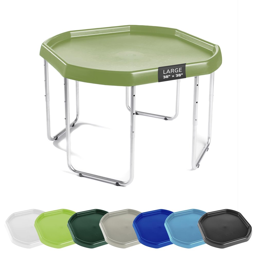 MEKA Large 38"x38" Tuff Tray Set Olive Green, Activity Sensory Tray Plus Stand Children, Outdoor Play Sand and Water Table for Toddlers and Kids, Toy Boys Girls