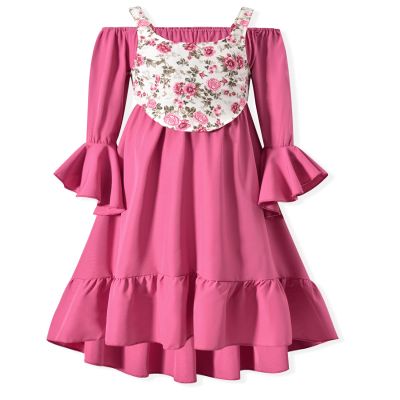 fioukiay Little Girls Renaissance Faire Outfit 8 Rose Red 9 Year Girls Medieval Victorian Dress with Floral Elastic Waist