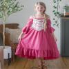 fioukiay Little Girls Renaissance Faire Outfit 8 Rose Red 9 Year Girls Medieval Victorian Dress with Floral Elastic Waist view 3