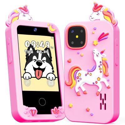 Kids Smart Phone Toy for Age 3-9, Christmas Birthday Gift for Girls Age 3 4 5 6 7 8 9, Kids Play Phone with Music, Dual Camera Games, 8G Card, Preschool Learning Toy