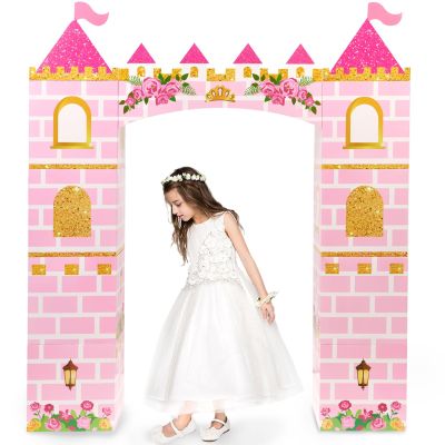 WERNNSAI 11 PCS Princess Party Decorations - Pink Princess Cardboard Castle Playhouse Royal Castle Cardboard House with Arch Magical World Supplies for Kids Girls Birthday Baby Shower 52.7" x 58.2"