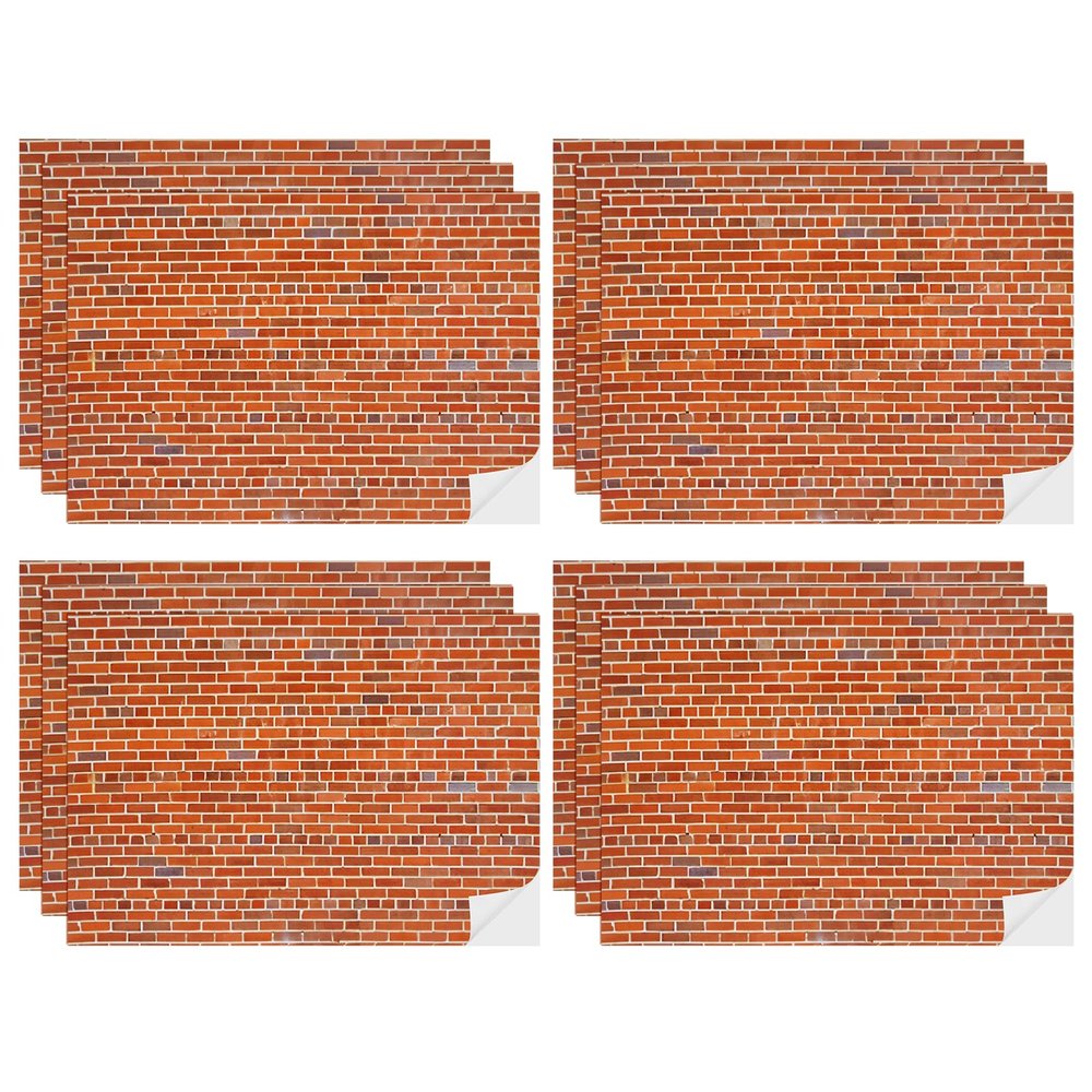 12 Pcs Dollhouse Wallpaper Miniature Dollhouse Accessories Peel and Stick Self Adhesive Miniature Wallpaper Flooring for DIY Doll House Mini Room Decoration Craft Projects 8.3" x 11.7" (Red Brick)