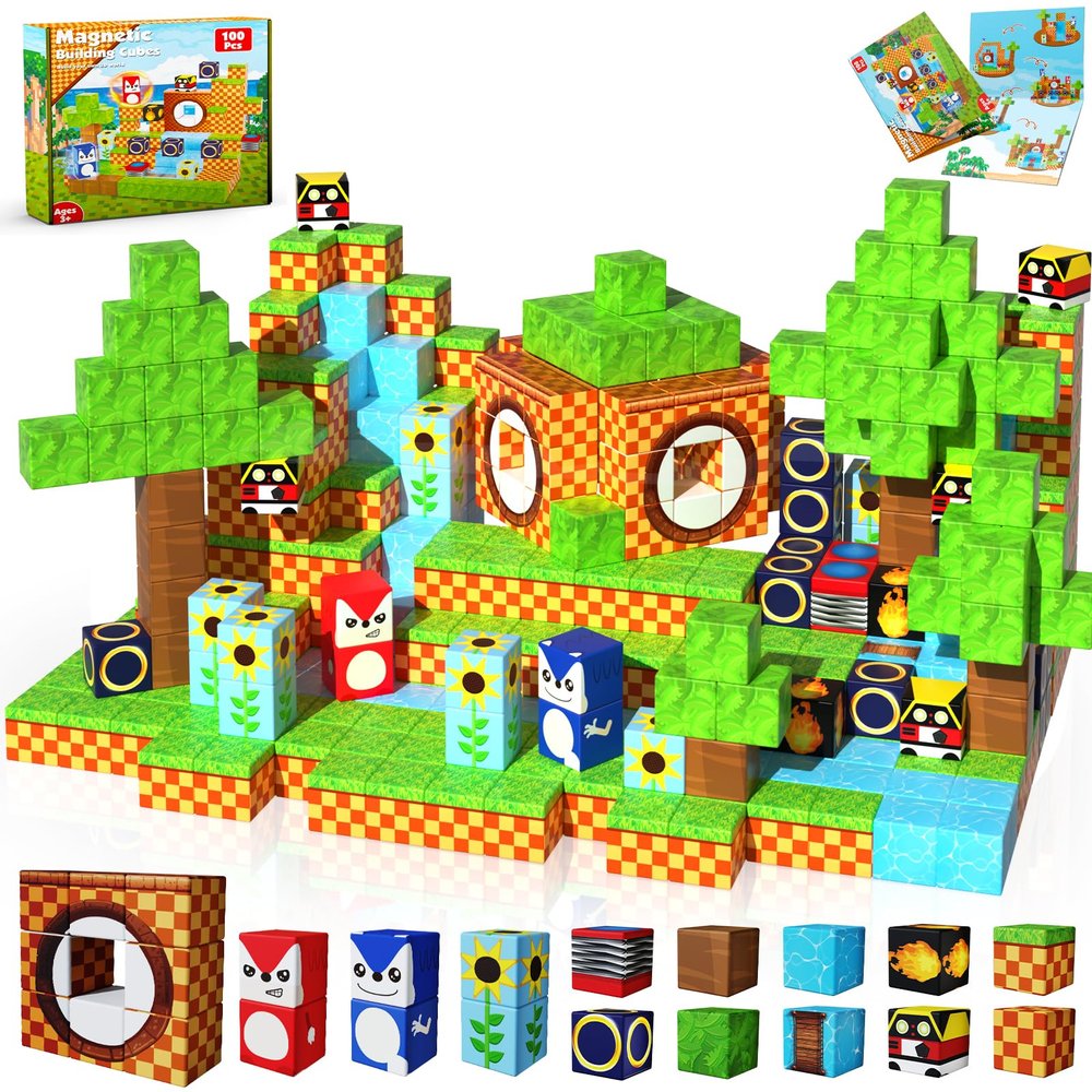 Annexfun Magnetic Blocks - 100PCS Building Blocks - Toys for Montessori Toddler Christmas Birthday Gifts - STEM Sensory Toys for 3 4 5 6 7 8 9 10 Year Old Boys and Girls