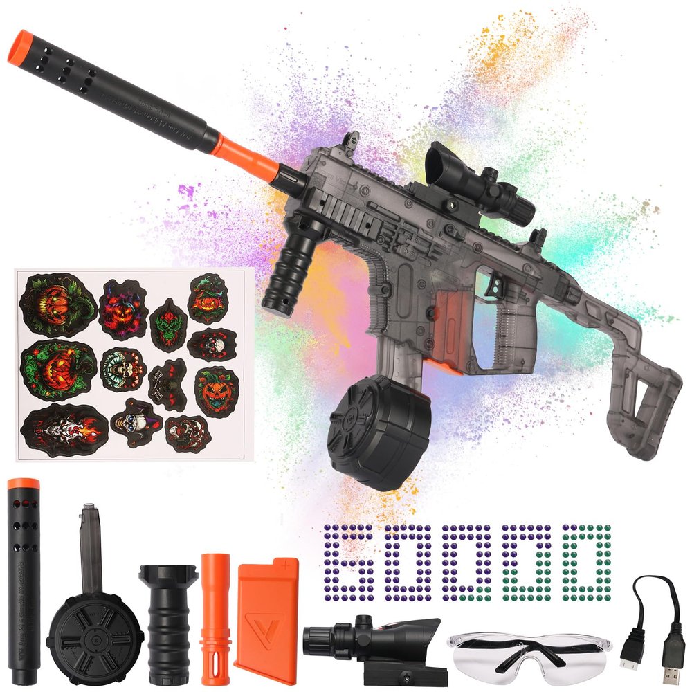 Gel Ball Blaster with 12 Cool Stricks Transparent Version Electric Toys Powerful 160 Fps 70ft 10 Rs Per Seconds High Speed Automatic Splatter Ball Blaster Science Style Product for Age 14+