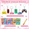 28PCS Video Game Keychains Valentines Day Cards for Kids School Valentine Gifts for Kids Classroom Party Favors Funny Preschool Valentine's Day Exchange Cards for Toddler Class Boy Girl Treat Bulk view 2
