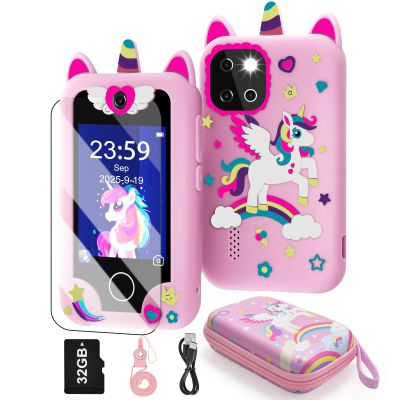 Kids Smart Phone for Girls, Christmas Birthday Gifts for Girls Age 3-10 Kids Toys Cell Phone, 2.8" Touchscreen Toddler Learning Play Toy Phone with Dual Camera, Game, Music Player, 32GB Card & Bag
