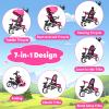 Foldable Baby Tricycle for Kids, Toddler Tricycle Stroller for 1-5 Year Old, Baby Trike with Safety Harness, Adjustable Push Handle, Storage Basket, Cup Holder, Ride a Trike view 2
