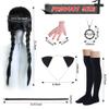 6 Pcs Halloween Costume Accessories for Girls TeenagersLong Black Braided Wigs with Bangs Fake Thing Hand Necklace Headband Belt and Socks for Goth Family Costume Party view 4