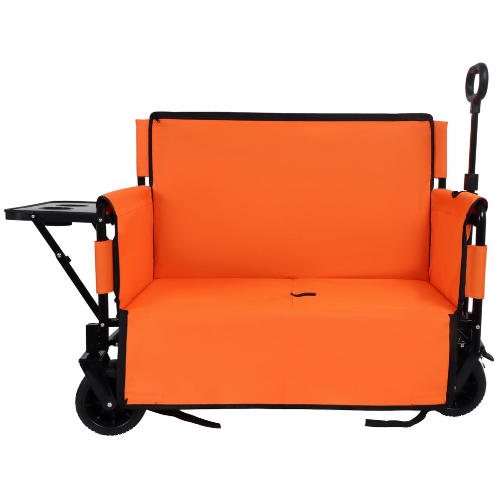 CIATRE 3-in-1 Convertible Folding Wagon Cart with Bench Seat & 180L Storage - 500lbs Heavy-Duty All-Terrain Wagon for Camping, Beach, Sports & Garden Use (Orange)
