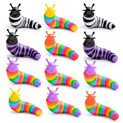 Cevioce 12PCS Slug Fidget Toys Bulk, Toddler Valentines Day Gifts for Kids 3+ Boy Girl Sensory Figette Worm for Adults Stress Relief for Autism ADHD Autistic Travel Toys Easter Basket Stuffers A
