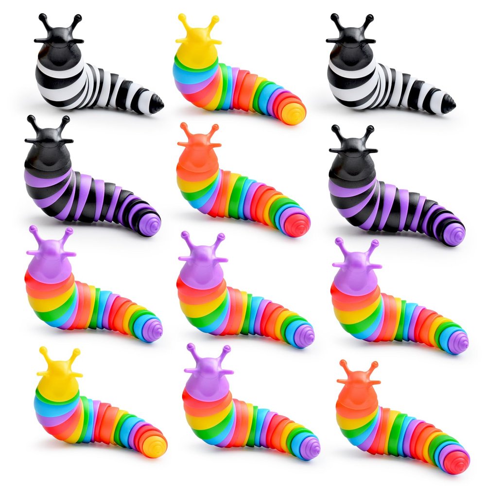 Cevioce 12PCS Slug Fidget Toys Bulk, Toddler Valentines Day Gifts for Kids 3+ Boy Girl Sensory Figette Worm for Adults Stress Relief for Autism ADHD Autistic Travel Toys Easter Basket Stuffers A