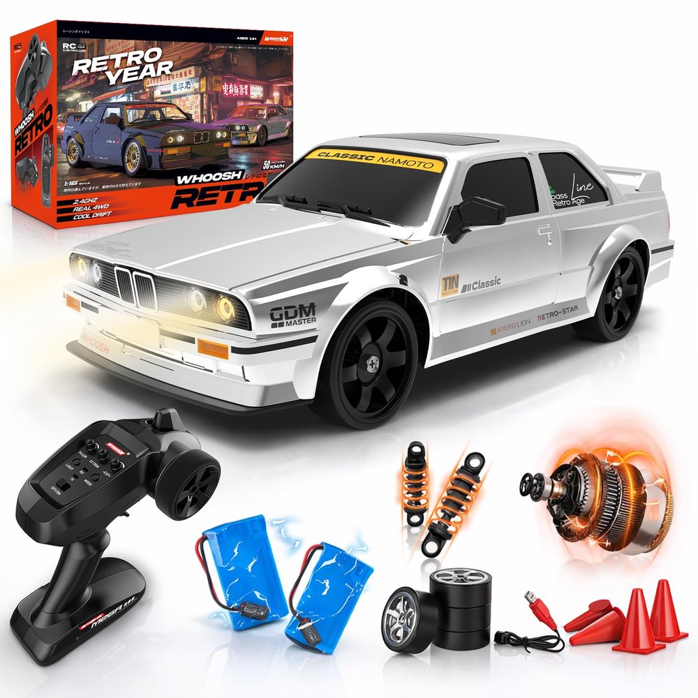 1/16 RC Drift Car for Adult with Gyro Full Proportional 4WD 50KM/h High Speed Remote Control Cars, ESP Drift Racing Vehicle with Lights 2 Rechargeable Batteries, RTR RC Sport Race Cars for Kids Gift