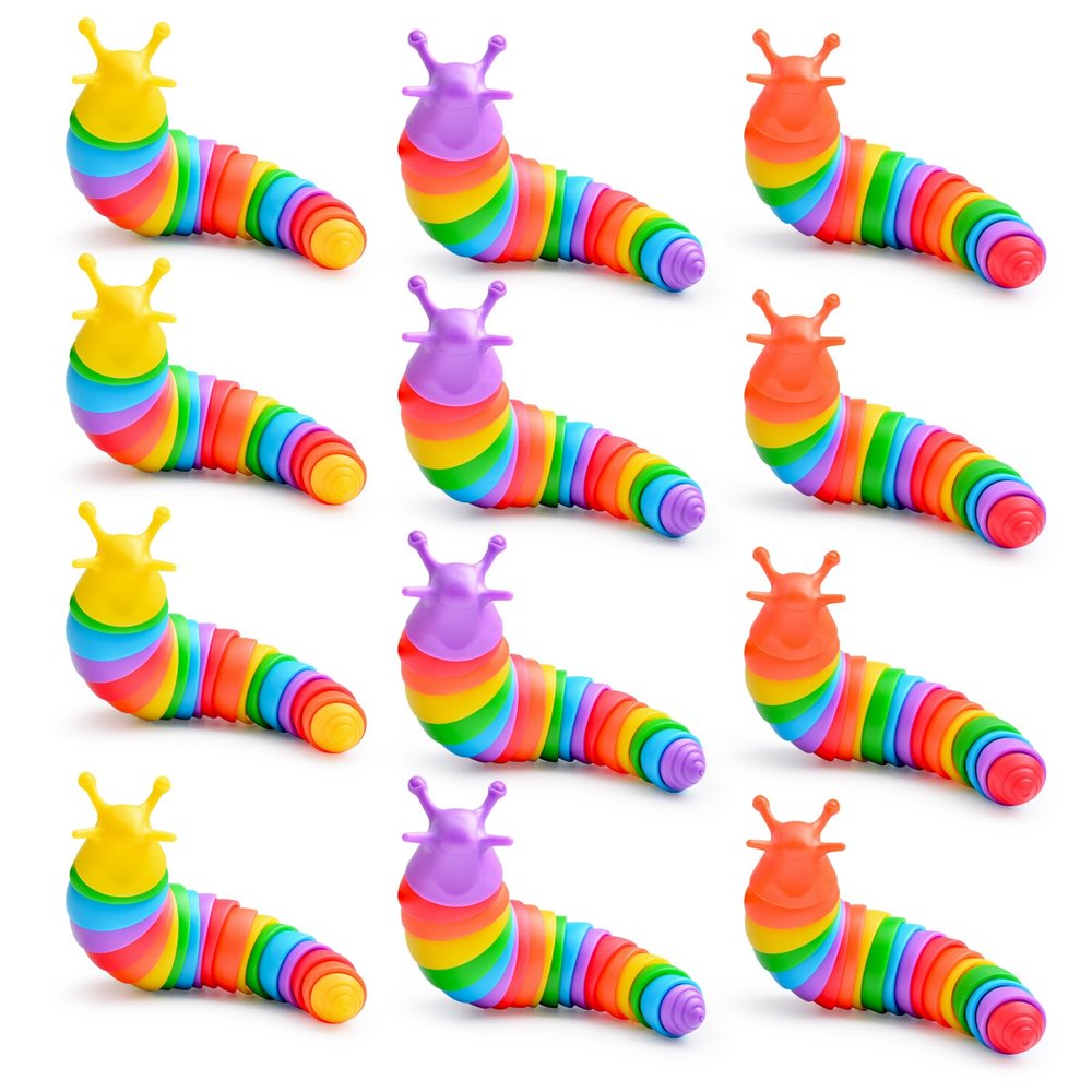 Cevioce 12PCS Slug Fidget Toys Bulk, Toddler Valentines Day Gifts for Kids 3+ Boy Girl Sensory Figette Worm for Adults Stress Relief for Autism ADHD Autistic Travel Toys Easter Basket Stuffers B