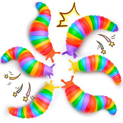 Cevioce 6PCS Slug Fidget Toys Bulk, Toddler Valentines Day Gifts for Kids 3+ Boy Girl Sensory Figette Worm for Adults Stress Relief for Autism ADHD Autistic Travel Toys Easter Basket Stuffers B