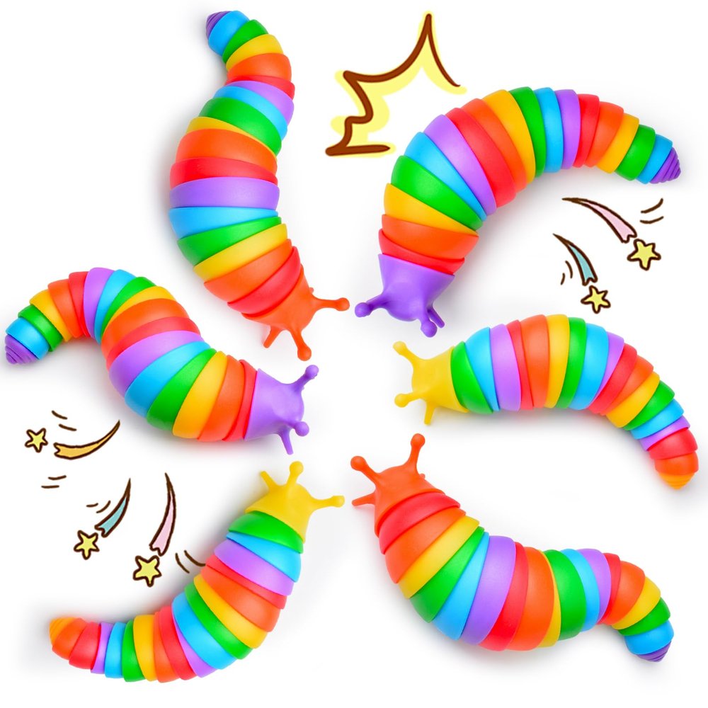 Cevioce 6PCS Slug Fidget Toys Bulk, Toddler Valentines Day Gifts for Kids 3+ Boy Girl Sensory Figette Worm for Adults Stress Relief for Autism ADHD Autistic Travel Toys Easter Basket Stuffers B
