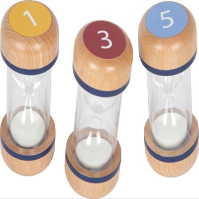 small Foot Educate Beech Wood Hourglass Set of 3 with 1, 3 and 5 Minute Clocks, Educational Toy for Children from 3 Years, 12781