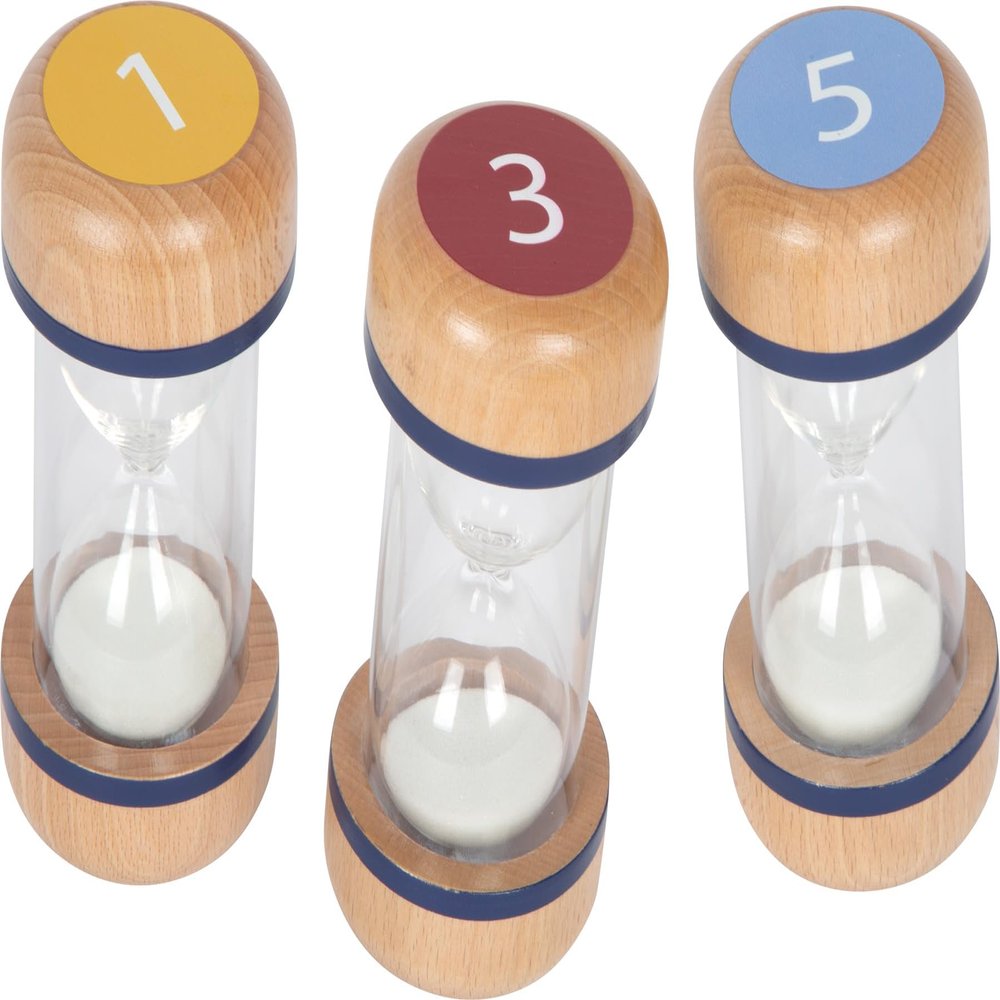 small Foot Educate Beech Wood Hourglass Set of 3 with 1, 3 and 5 Minute Clocks, Educational Toy for Children from 3 Years, 12781