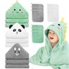 12 PCS Hooded Baby Towel Set, 32x32 Inch Absorbent Baby Bath Towels, 3 PCS Soft Hooded Towels & 9 PCS Washcloths, Ideal for Newborns, Toddlers, and Babies  Baby Bath Essentials (Green + Gray + White) view 1