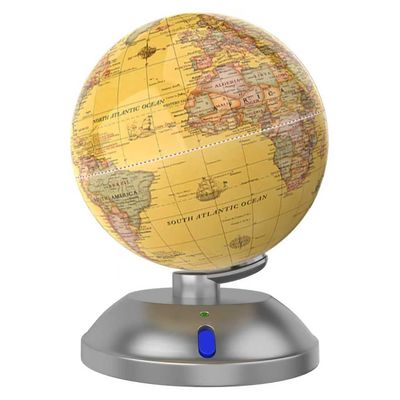 360 rotating globe, independently supported by a beautiful silver plastic base with a switch, 9-inch design, built-in LED night light, color high-definition visual map details, children's geography education, study and office decoration, living room