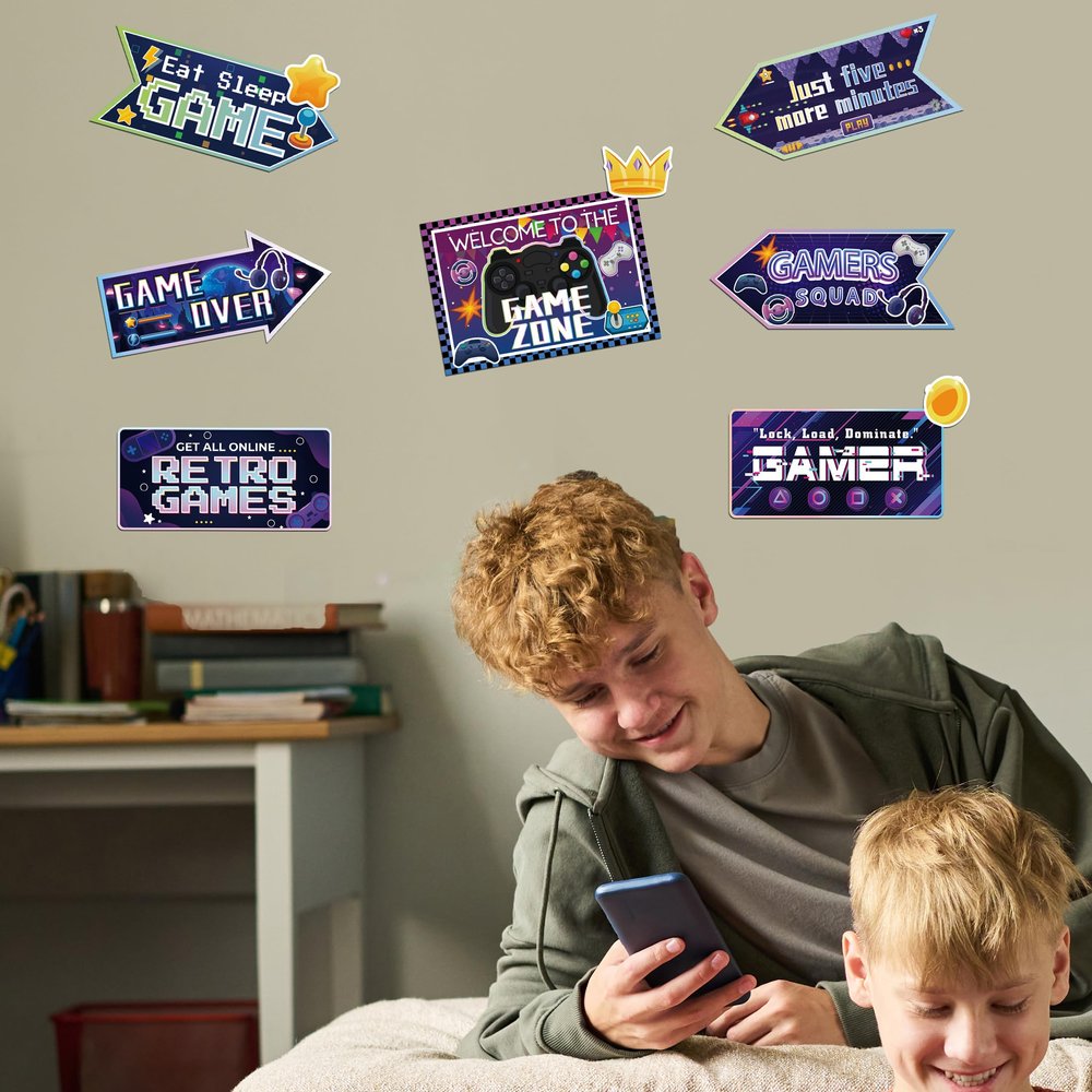 10 Pcs Glow in The Dark Video Game Wall Stickers, Game Controller Video Gaming Party Decorations Wall Decals, Boys Room Kids Bedroom Family Playroom Nursery