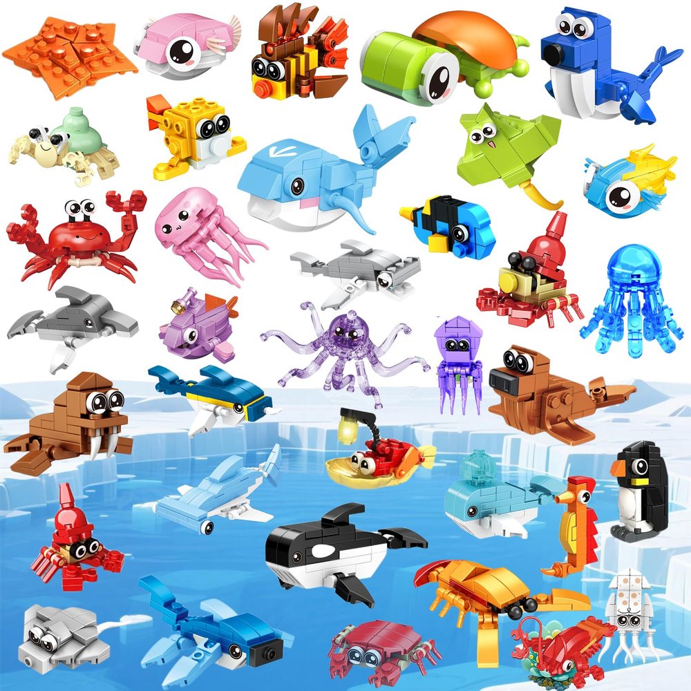 36 Pack Party Favors for KidsMini Ocean Animals Building Blocks Set Prize box toys for kids Classroom, Easter Birthday Christmas Goodie Bag Fillers, Creative STEM Building Toys for Ages 6-12