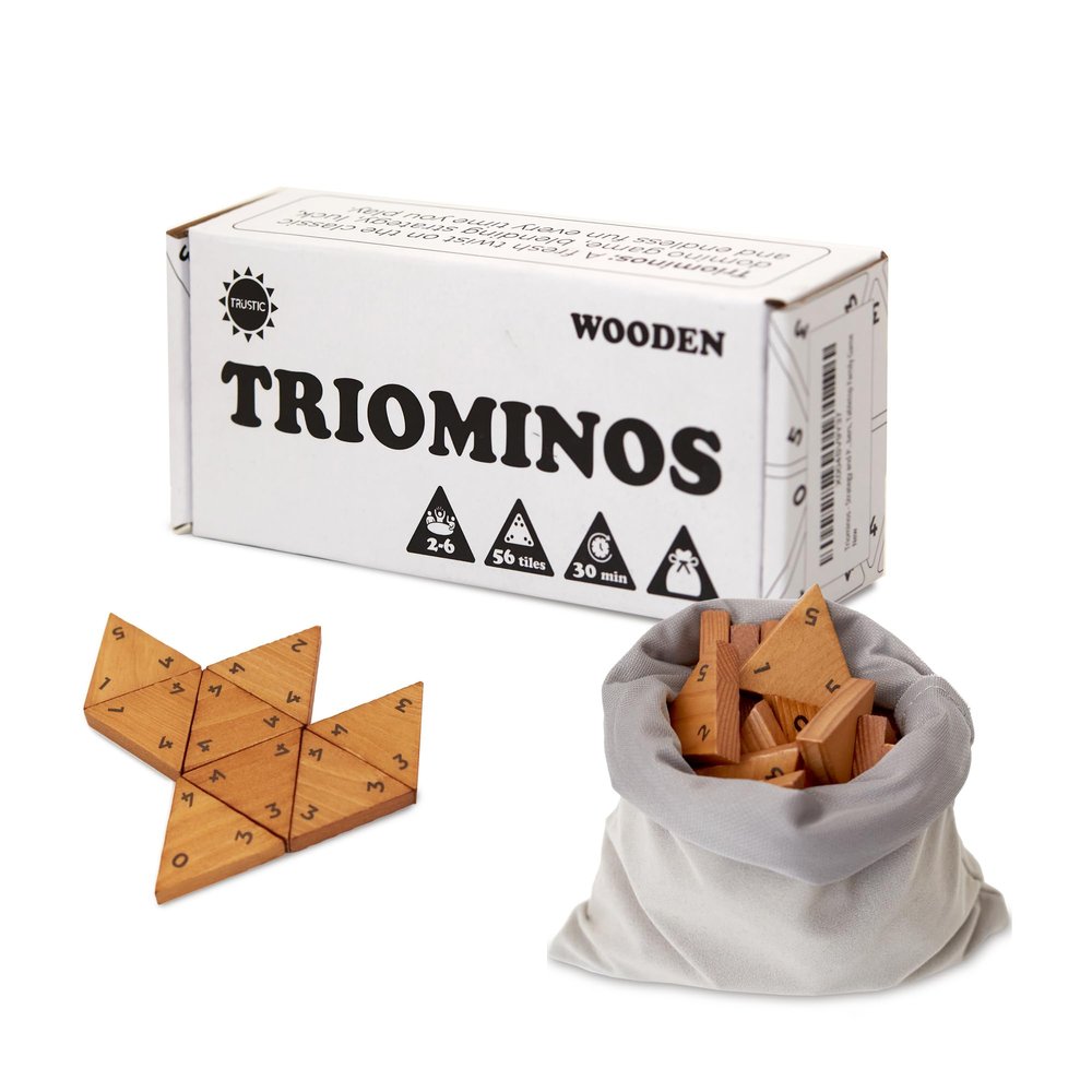 Trustic Triominos - Strategy and Puzzle Board Game, Wooden Triangular Tiles, Set 56 Pieces, Tabletop Family Game (Numbers)