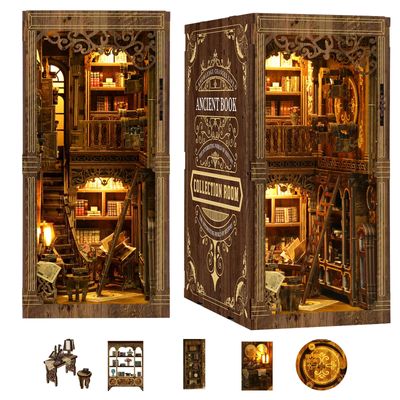 3DVASE Book Nooks for Adults, DIY Miniature Dollhouse Book Nook Kit, Model Kits Craft Kits for Adults, 3D Wooden Puzzle Book Nook Craft Bookshelf Decor, Adult Craft Kits Gift with Led Light