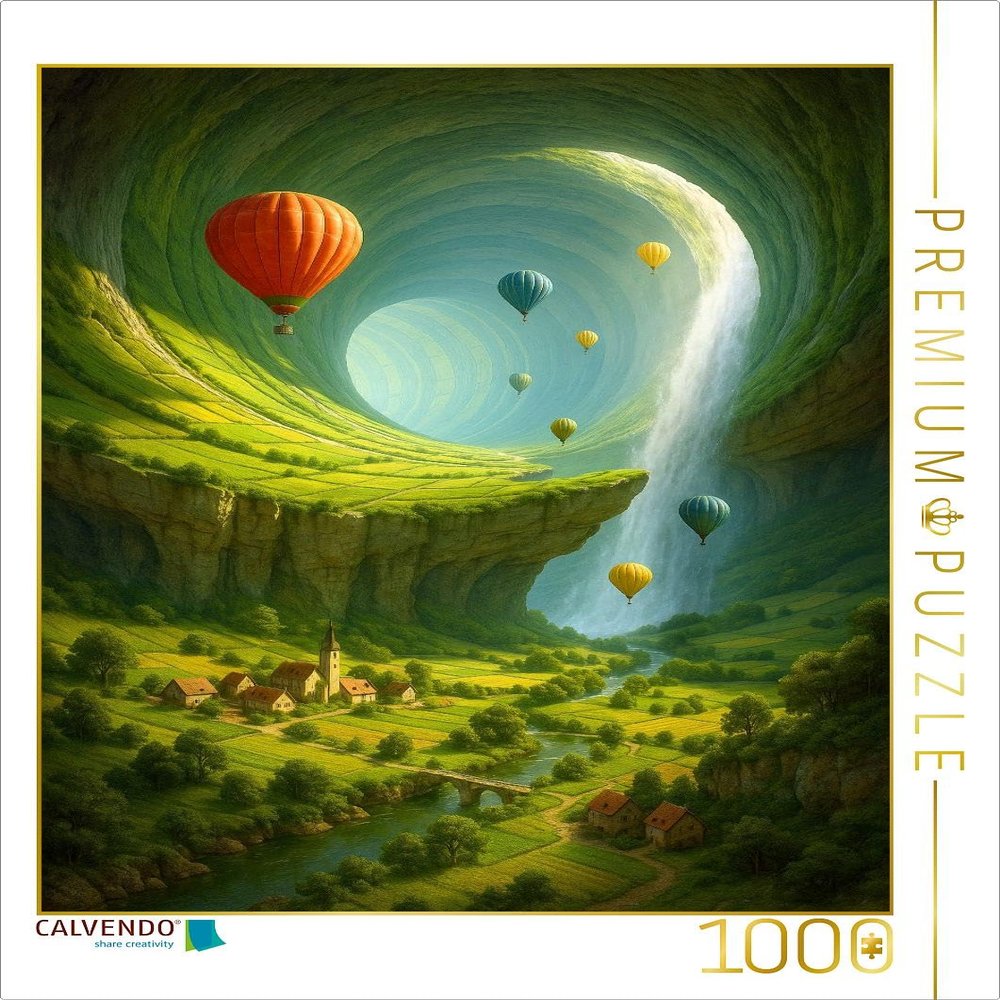 CALVENDO Puzzle The Fertile cave - hot air Balloons in a Fantasy Landscape | 1000 Pieces Size 19" x 25"