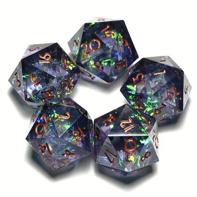 5 Pieces D20 Dice 21MM 20 sideds DND Resin Sharp Edged Resin Dice for Dungeons and Dragons, RPG, MTG Polyhedral (Black + Green)