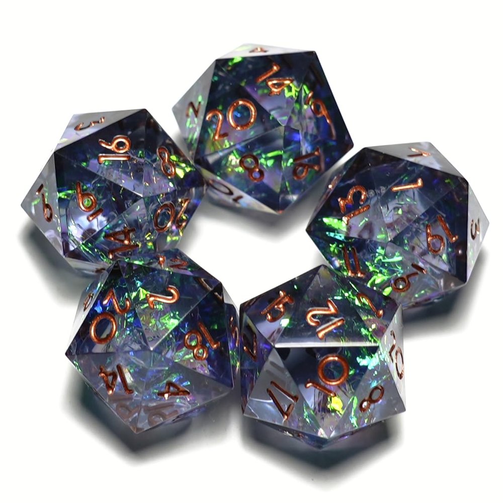 5 Pieces D20 Dice 21MM 20 sideds DND Resin Sharp Edged Resin Dice for Dungeons and Dragons, RPG, MTG Polyhedral (Black + Green)