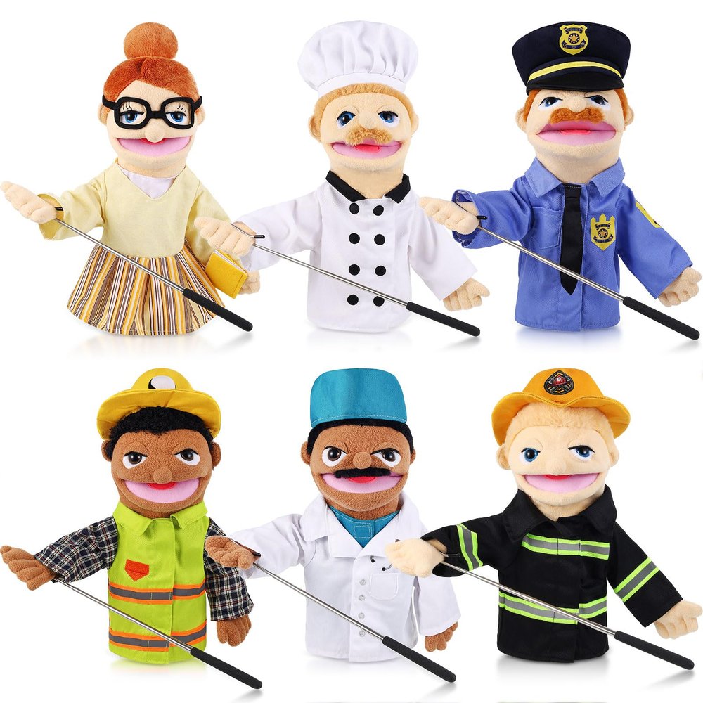 6 Pcs Role Play Hand Puppets Profession Worker Entrepreneur Plush Toys Role-Play Toy Puppets for Kids Storytelling Imaginative Pretend Play Teaching Preschool(Essential Workers)